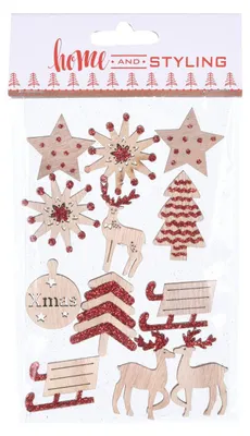Image de Autocollants bois avec rouge scintillant, 12pcs.