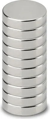 Produktbild von MAUL Magnet rund 10 Stück 2,5 kg Stahl Metall Neodym magnetisch Ø 1.2 x 0.3 cm silber