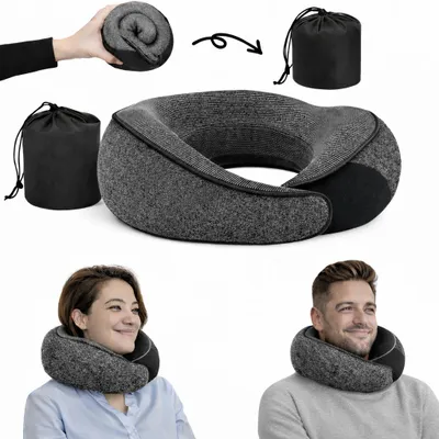 Immagine prodotto di GOODBLESS Cuscino cervicale a 360° in schiuma memory, cuscino da viaggio ergonomico per aereo, auto e treno, regolabile, con custodia