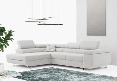 Produktbild von Ecksofa L-Form Couch mit Schlaffunktion und Verstellbare Kopfstützen - GUSTAW - Hellgrau - Links