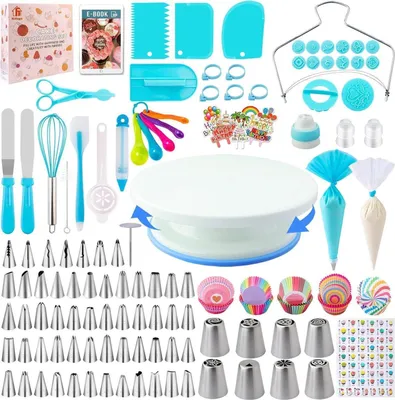 Image de Set d'accessoires pour gâteaux 356 pièces Décoration de gâteaux avec plaque à gâteaux pivotante