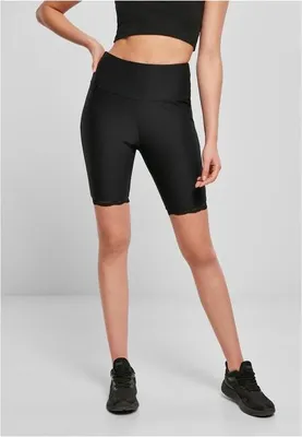 Produktbild von Urban Classics TB4351 | Ladies High Waist Rib Lace Hem Cycle Shorts Radlerhose - Farbe: Black - Größe: 4XL