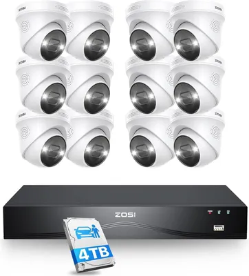 Produktbild von ZOSI 32CH 4K Outdoor Überwachungskamera Set, 12X 8MP PoE IP Outdoor Kamera mit 4TB HDD NVR für 24/7 Videoüberwachung, 2-Wege-Audio, Personerkennung