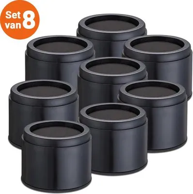 Productafbeelding van JustValue Meubelverhoger set - 8 cm - Max 4535 kg Per Poot - Set van 8 - Verstelbaar - Modern Zwart Design - Rond - Stoelverhogers Volwassenen