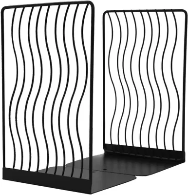 Immagine prodotto di Supporti per libri, 1 paio, in metallo, neri, a forma di "L", per scrivania