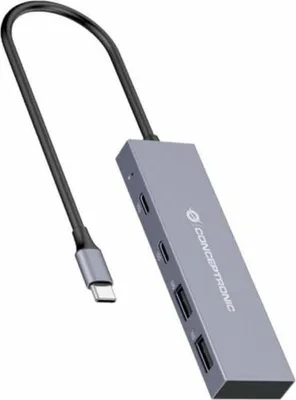 Produktbild von Conceptronic HUBBIES13G, USB 3.2 Gen 2 (3.1 Gen 2) Type-C, USB 3.2 Gen 2 (3.1 Gen 2) Type-A, USB 3.2 Gen 2 (3.1 Gen 2) Type-C, 10000 Mbit/s, Grau, Aluminium, Rundkabel