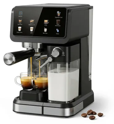 Produktbild von Espressomaschine - Kaffeemaschine - 20 Bar Druck - 1,5 L Wassertank - Milchaufschäumer - Dampfregelung - Cappuccino