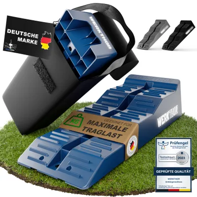 Produktbild von Werkthor Nivellier-Auffahrkeile mit Tasche, 5 Tonnen Traglast, 2er Set für Wohnmobil, Wohnwagen & Anhänger, 10 cm Höhe