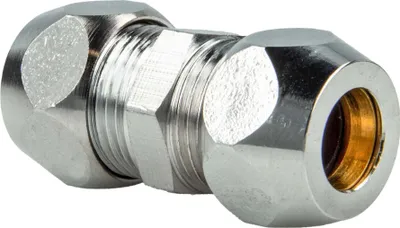 Produktbild von tecuro Doppel Quetschverschraubung G 3/8 Zoll x  Ø 10 mm Rohr, Messing verchromt