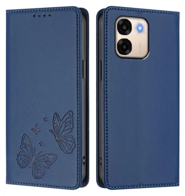 Image de Étui en cuir pour Oppo A6 / Oppo A6X 5G, étui de protection type portefeuille en cuir gaufré « papillon » avec support, bleu foncé
