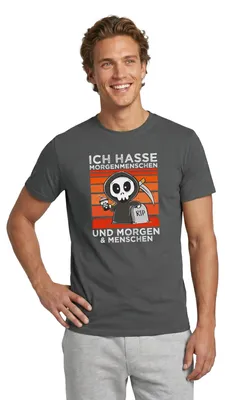 Produktbild von Spreadshirt Ich Hasse Morgenmenschen Lustiger Sensenmann Männer T-Shirt, L, Anthrazit