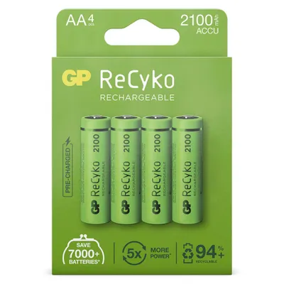 Produktbild von GP Batteries ReCyko, Wiederaufladbarer Akku, AA, Nickel-Metallhydrid (NiMH), 1,2 V, 4 Stück(e), 2000 mAh
