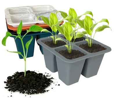 Produktbild von 5 Silikon-Anzuchtschalen, 20 Zellen, wiederverwendbares Anzuchtset, Keimschale, Anzuchtset für Pflanzen, ideal zum Anziehen von Gemüse, Blumen und Kräutern im Innenbereich