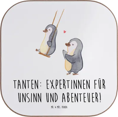 Produktbild von Mr. & Mrs. Panda Untersetzer für Gläser Tante Abenteuer - Weiß - Geschenk, Jubiläen, Verwandtschaft, Familienbande, Getränkeuntersetzer, Coaster, Familienmitglieder