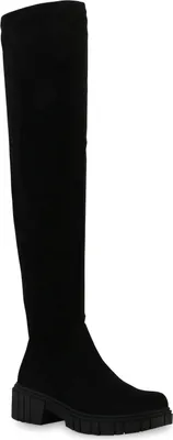Produktbild von VAN HILL Damen Leicht Gefütterte Overknees Stiefel Profil-Sohle Schuhe 839547, Farbe: Schwarz, Größe: 36