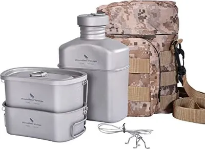 Produktbild von Ibasingo Titan Field Bottle Cup Military Water Camping Becher 1100 ml 750 400 Outdoor -Kantinen Kochgeschirrset Ultraleich Kochgeschirr Ti2049c