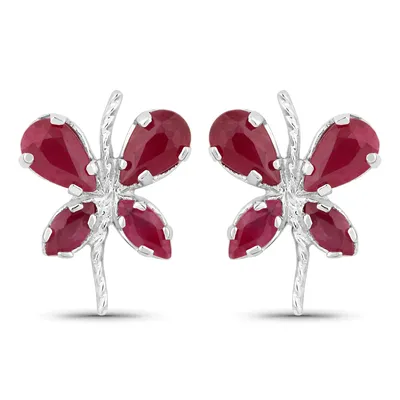 Produktbild von Vira Jewels Ohrringe Silber 925 rhodiniert Schmetterling-Motiv mit echtem Rubin
