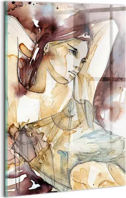 Produktbild von Designer Glasbild - Wandbild - Glas Bild - 20x30 cm - Aquarellporträt Einer Frau