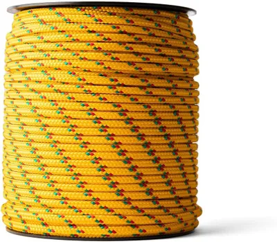Obrázok produktu pre Polypropylénové lano 4 mm, 100 m, pevnosť v ťahu 245 kg, žltá s červenou a zelenou, na vonkajšie použitie