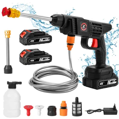Zdjęcie produktu dla Myjka ciśnieniowa - Bezprzewodowa pistolet natryskowy - 200 W - 50 bar - Do akumulatora 18 V - 2 akumulatory - Urządzenie ręczne