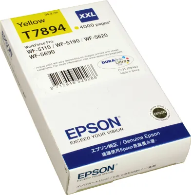 Produktbild von Epson Tintenpatrone XXL Yellow 4k, Extrahohe (Super-) Ausbeute, Gelb, Tinte auf Pigmentbasis, 1 Stück(e)