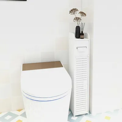 Produktbild von Schmal Badezimmerschrank, Kleines Aufbewahrungseinheit Wasserdichte Weiß Badschrank Freistehender Badezimmer-Aufbewahrungsregal, Mehrzweck-Aufbewahrungsschrank für Bad, Schlafzimmer, Küche, 81x16x16cm