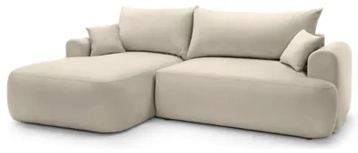 Produktbild von Selsey OVO - Ecksofa mit Schlaffunktion, Stauraum und Samtbezug, hellbeige, links