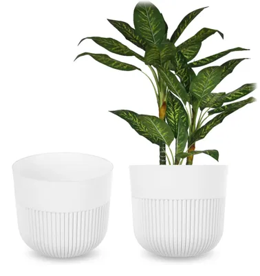 Produktbild von KADAX Blumentopf Ø 25 cm, Blumenübertopf mit gerillter Struktur für Innen- und Außenbereich, Pflanzentopf aus Kunststoff, Übertopf für Zimmerpflanzen (Weiß)