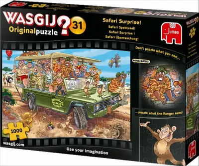 Produktbild von Jumbo Spiele Wasgij Original Safari Überraschung! Puzzle, 1000 Teile, Nr. 31, Karton, Mehrfarbig, Maße ca. 680x490 mm (B x H), Dicke 2 mm, Wasgij Effekt (Bild weicht ab), Nahtlos-Effekt Puzzleteile, ab 12 Jahren, Niederlande