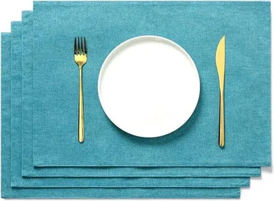 Immagine prodotto di Set di tovagliette in cotone turchese, 4 pezzi, 48 x 33 cm