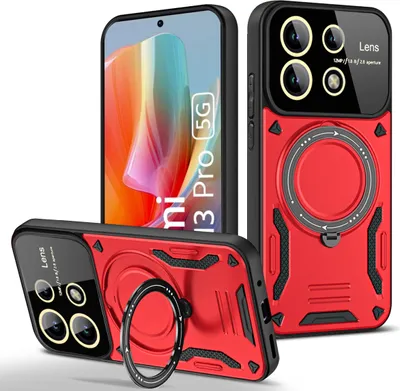 Produktbild von Rüstung Handyhülle für Xiaomi Redmi Note 13 Pro 5G Dual-Layer Ringhalter Ständer Hülle Rot