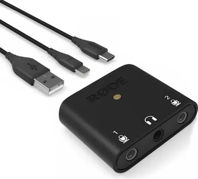 Produktbild von RØDE AI-Micro, Desktop, 2 x 3.5mm auto-sensing TRS/TRRS, 3.5mm TRS headphone output, Schwarz, USB Typ-C, 32 Ohm