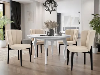 Obrázok produktu pre Rozkladací jedálenský stôl 120 cm so 4 stoličkami KRAM 2 - biely / čierny / smotanový