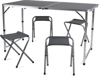 Produktbild von Camp Active Campingtisch-Set - Campingtisch mit 4 Hockern - Klappbar - Leicht - Kompakt - Stabil - Grau