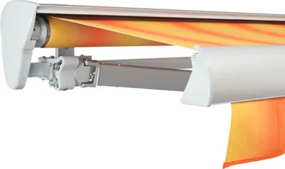 Produktbild von SOLUNA Halbkassettenmarkise Classic 5x2 Stoff Dessin 320180 Gestell E6EV1 silber eloxiert Antrieb links inkl. Motor und