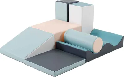 A set of pastel-colored foam building blocks for children.