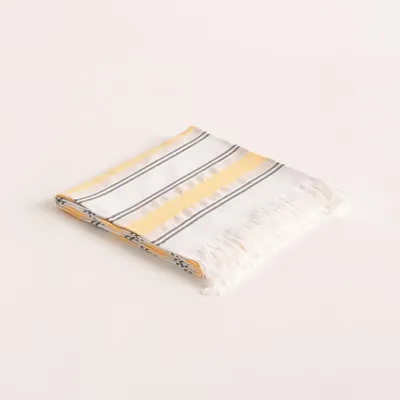 Image de Solidchoice - Serviette de plage "Fouta" méditerranéenne avec franges, jaune et blanc