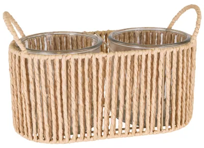 Productafbeelding van Bloempot beige, 24 x 14 x 17 cm, met 2 glazen binnenpotten
