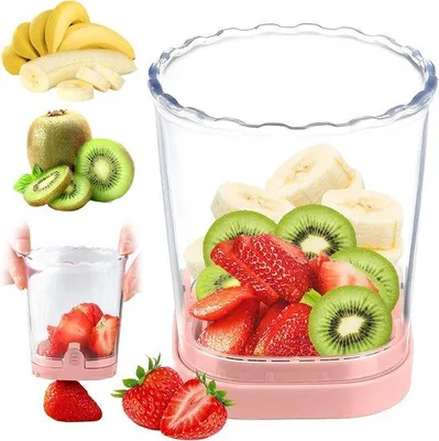 Immagine prodotto di Tagliafrutta per frutta fresca - Tagliafrutta per insalate - Tagliauova RVS - Per puree per bambini e snack alla frutta - Colore rosa