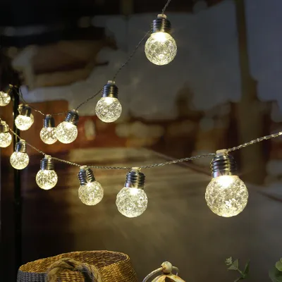 Produktbild von LED Solar Lichterkette Kristall Kugeln - 20 Kugeln - L: 3,8m - Blink-/Dauerleuchten - Lichtsensor