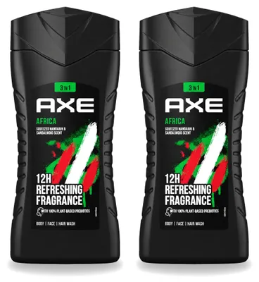 Produktbild von 2 x Axe Africa 3-in-1 Duschgel - Mandarine & Sandelholz - 250 ml - Vorteilspackung - 2 Stücke
