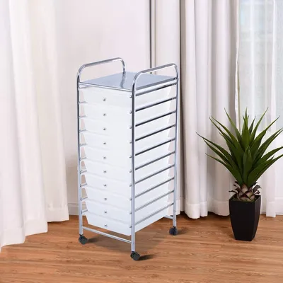 Produktbild von COSTWAY Wózek z szufladami Wózek łazienkowy Wózek łazienkowy Półka łazienkowa Wózek boczny z 10 szufladami z możliwością sztaplowania Metalowa rama Przezroczysty