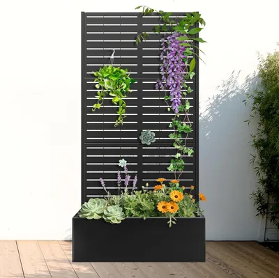 Produktbild von Erhöhte Blumenkasten – Erhöhte Pflanzkasten – Blumenkasten – Pflanzkasten – Pflanzkasten mit Rankgitter – Metall – 89 cm hoch