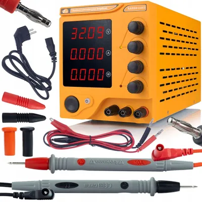 Immagine prodotto di Alimentatore da laboratorio Rosfix 32 V 10 A con display digitale – Regolazione di tensione e corrente | Set con cavi di misura da 100 cm