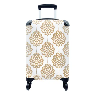 Produktbild von MuchoWow® Koffer Handgepäck Trolley Rollkoffer Kleine Reisekoffer mit 4 Rollen - Vintage - Blumen - Gold - Design - Cabin Size < 55x40x23 cm & 55x40x20 cm - Fotokoffer - Kabinenkoffer - Boardgepäck - Reise-Box - Reisekoffer - Reisegepäck - Koffer mit Bild - Trolley für Kinder
