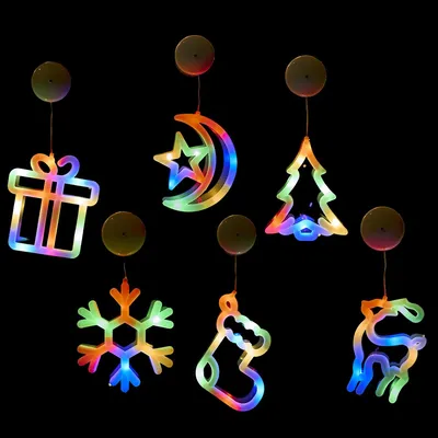 Produktbild von LED-Weihnachtsfensterlichter, Silhouette-Dekoration, beleuchtete Glocke, Baum, Rentier, Schneeflocke, Stern, batteriebetrieben mit Saugnapf