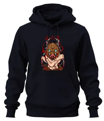 Produktbild von Inosuke Wildschwein Maske Dämonenjäger Dualklingen Anime Hoodie Kapuzenpullover, Navy, XL