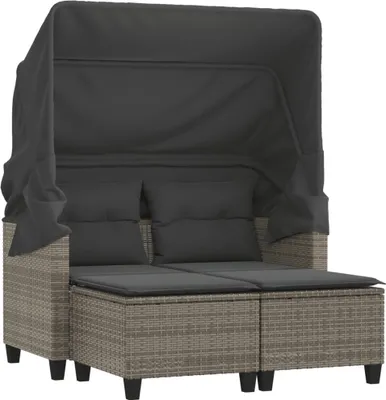 Produktbild von Gartensofa 2-Sitzer mit Dach und Hockern Grau Poly Rattan