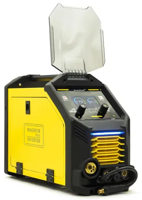 Imagen del producto de Máquina de soldar MIG de 230 V, tecnología Inverter sinérgica, con capacidad de 200 A, para soldar metales, multiproceso y semiautomática