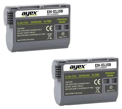 Produktbild von EN-EL15B Akku 2er Set für Nikon Z8 Z7II Z7 D7500 D7000 D600 D750 V1 D800E lange Laufzeit 2040mAh